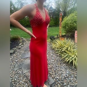 Red prom dress with sequin and jewels. Size 4